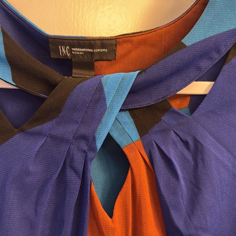 INC International Concepts Blue and Orange Blouse - Picture 4 of 6